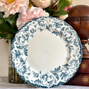 Antique Aqua Transferware Plate OPHIR Poppy Flowers William Hulme Ironstone North Rd Burslem Staffordshire England