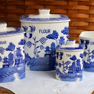 Blue and White Classic Ceramic Canisters, Set of 3