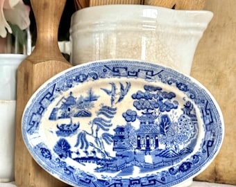 Antique Ridgway Blue Willow Tiny Platter Pickle Or Relish Dish Made In Staffordshire England