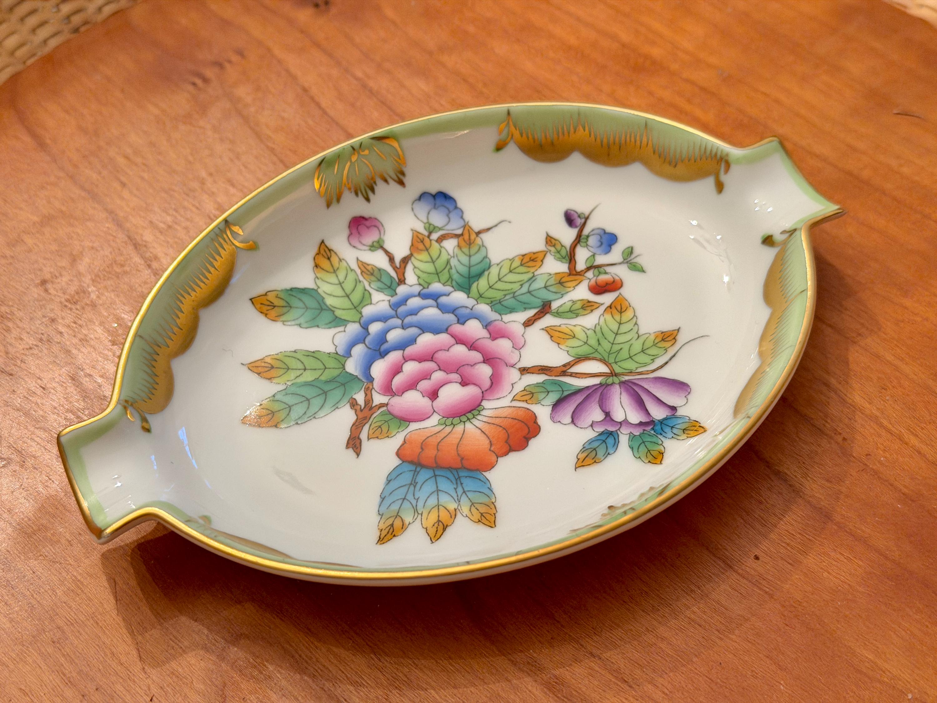 Vintage Herend Queen Victoria Large Ashtray Hand Painted Butterfly