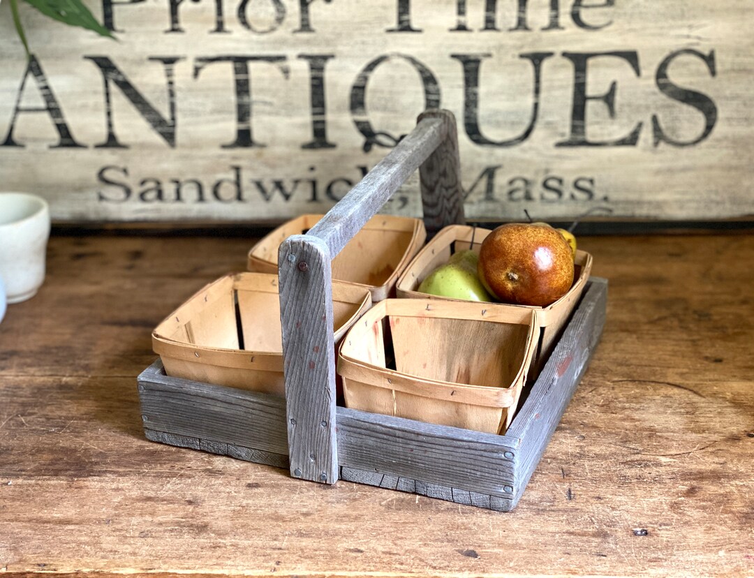 Antique Gray Wood Berry Harvest Basket Square Vegetable Garden Etsy