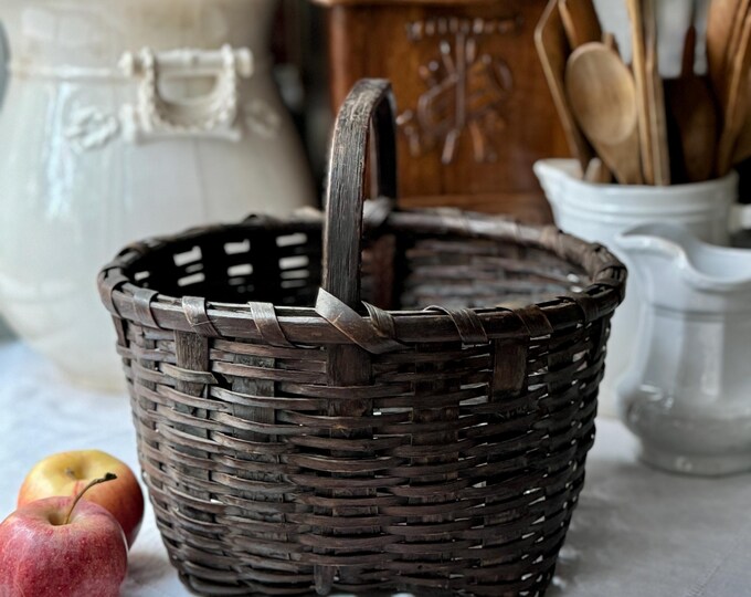Antique 19th Century Old Woven Splint Wood Harvest Gathering Basket ...