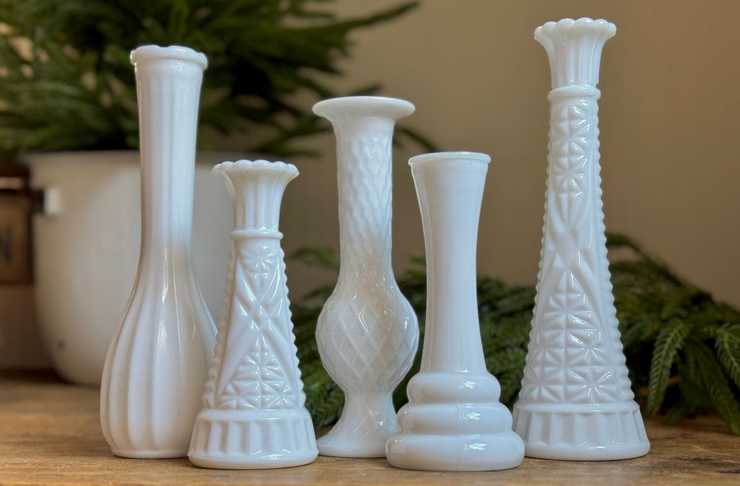 Milk Glass Bud Vase Assortment Set of 5 Assorted Bud Vases Etsy