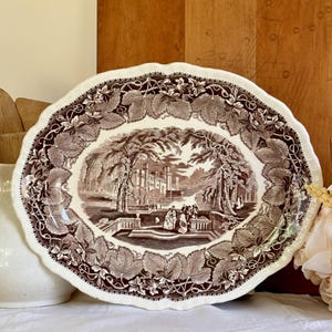 Romantic Mason&#39;s Vista Brown LARGE PLATTER English Ironstone Transferware Staffordshire England
