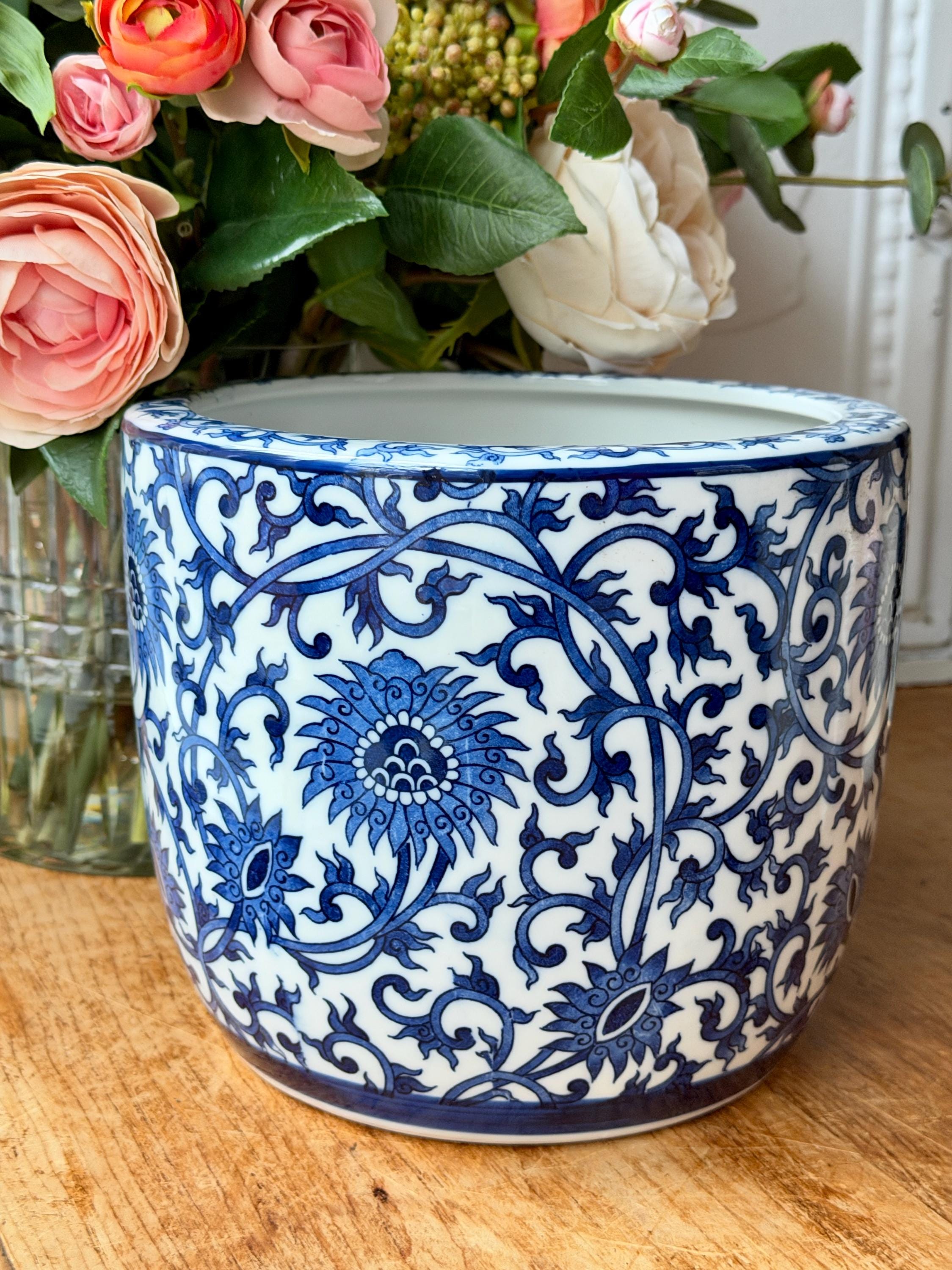 Vintage Takahashi Imari Blue & White Lotus Cache Pot Jardiniere