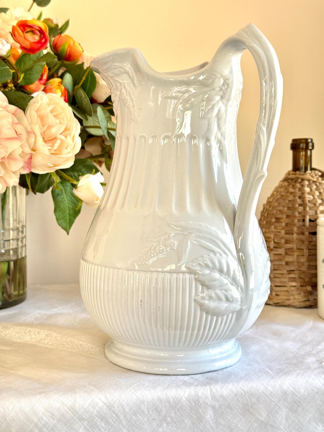 Vintage Raspberry Ceramic Pitcher Antique Ironstone Pitcher: J & G Meakin Ribbed Raspberry Ewer, 19th ...