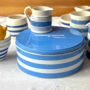 Vintage TG Green Cornishware Cake Cookie Tin Blue & White Bands Stripes England