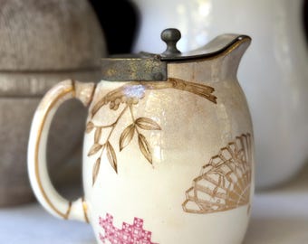 Antique Royal Worcester Japonism Syrup Pitcher Stained Brown Patina Jug Made In England 1875