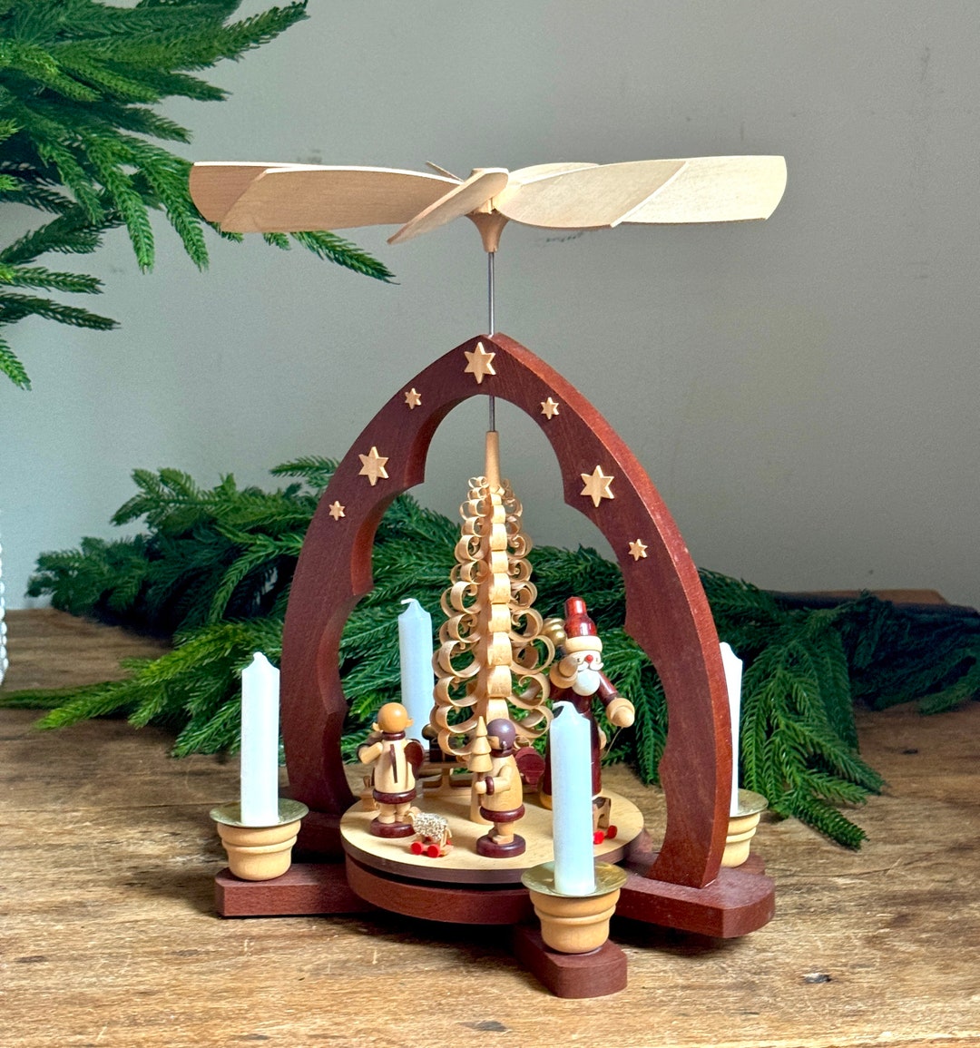 Vintage German Wood Christmas Pyramid With Santa & Children Etsy