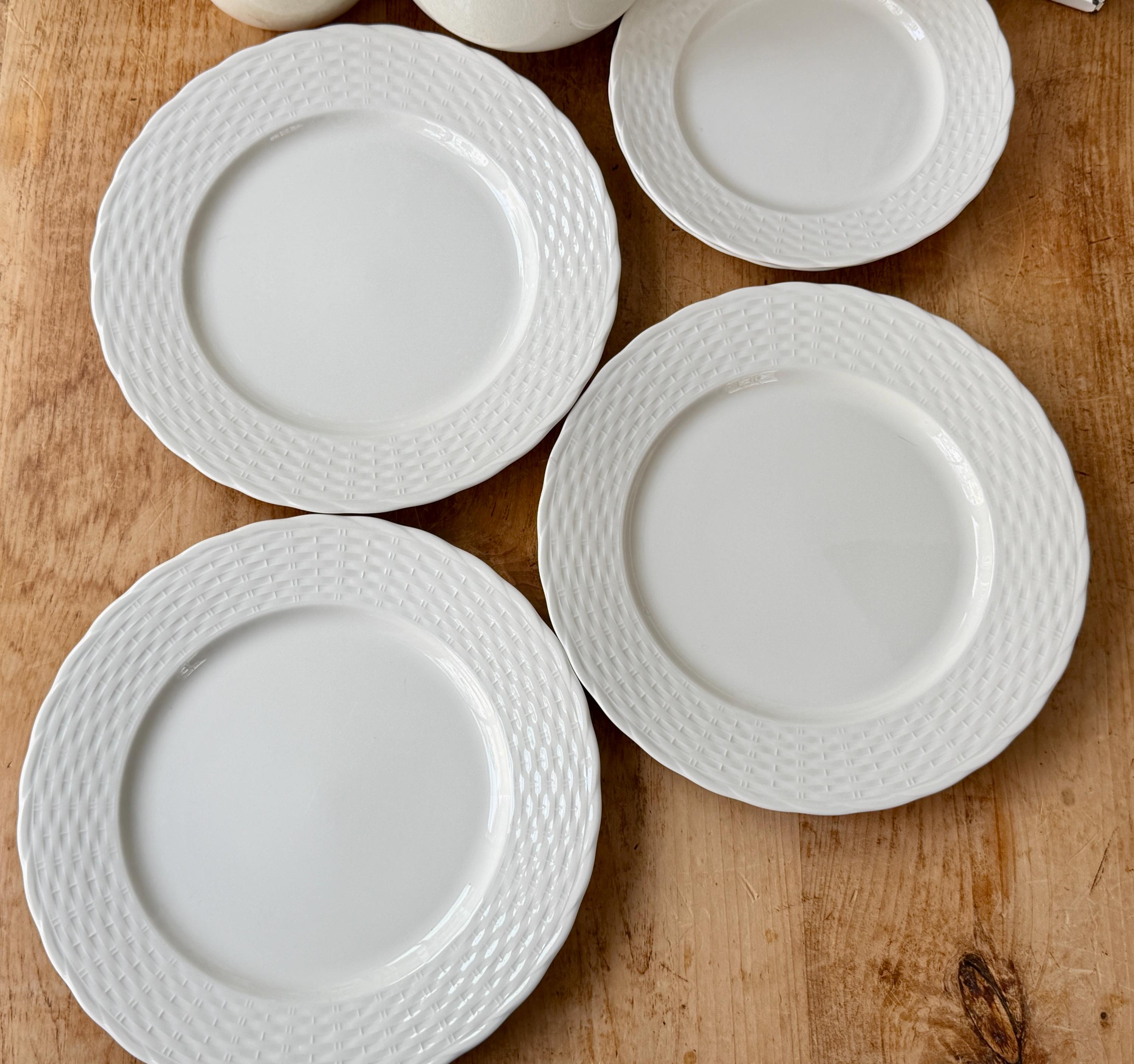 Vintage Nikko Wicker White Ironstone Dinner Plates Nantucket