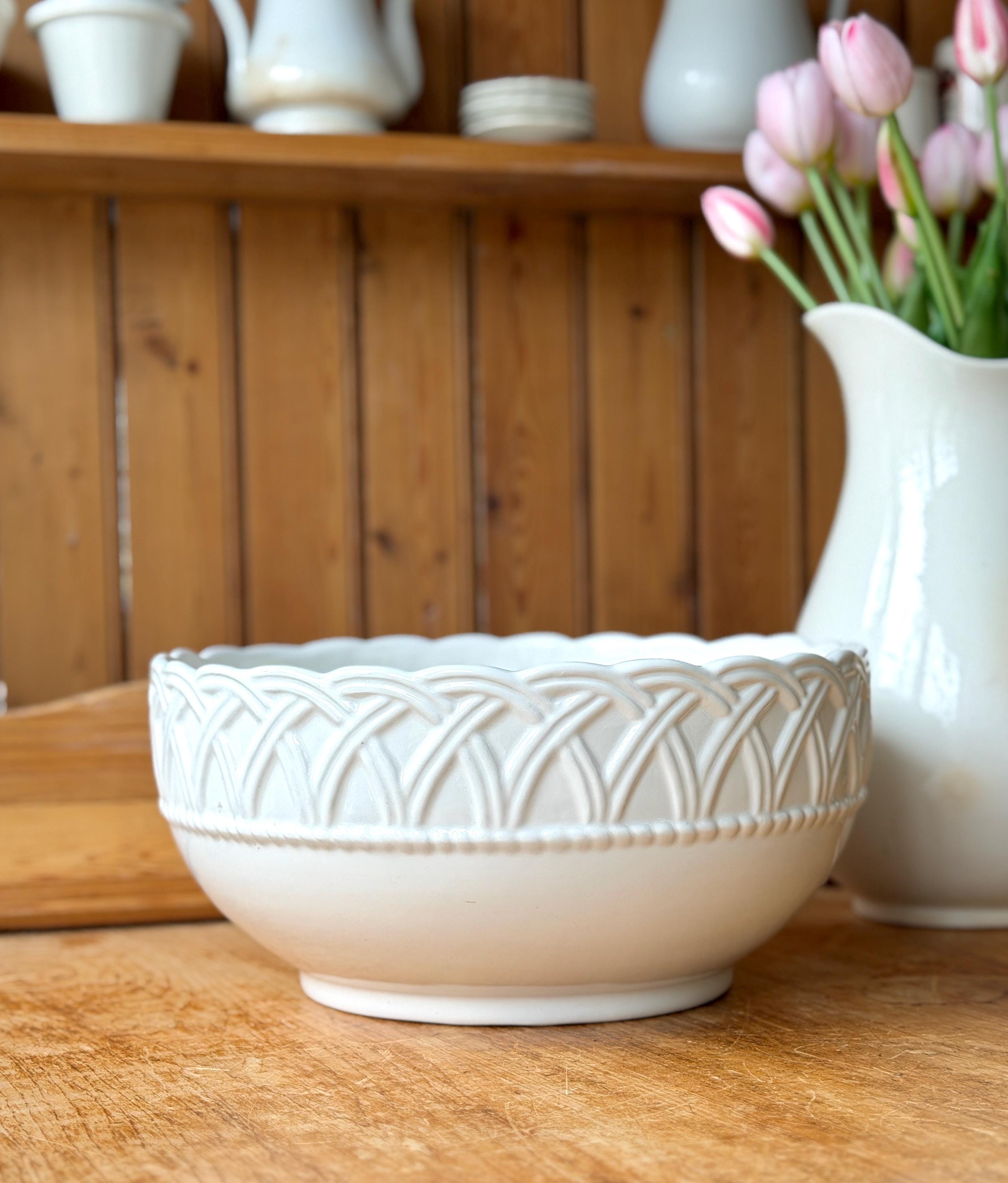 Vintage Tiffany & Co. White Woven Basketweave Lattice Large Salad