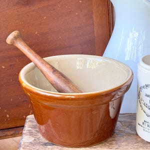 Vintage Brown Stoneware Pudding Basin Mold Small Mixing Prep Bowl Pearsons Chesterfield England