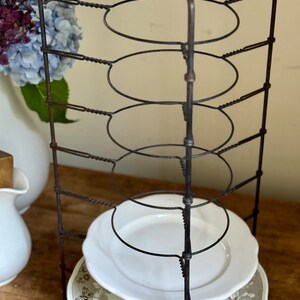 Antique Primitive Tall Metal Wire Pie Stand Cooling Rack Twist Display Piece Plate Rack Rustic Industrial Farmhouse Table image 7