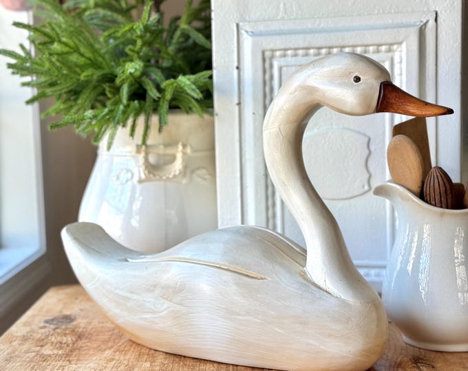 Vintage Large Handmade Solid Wood Swan Hand Carved Hand Painted - Etsy