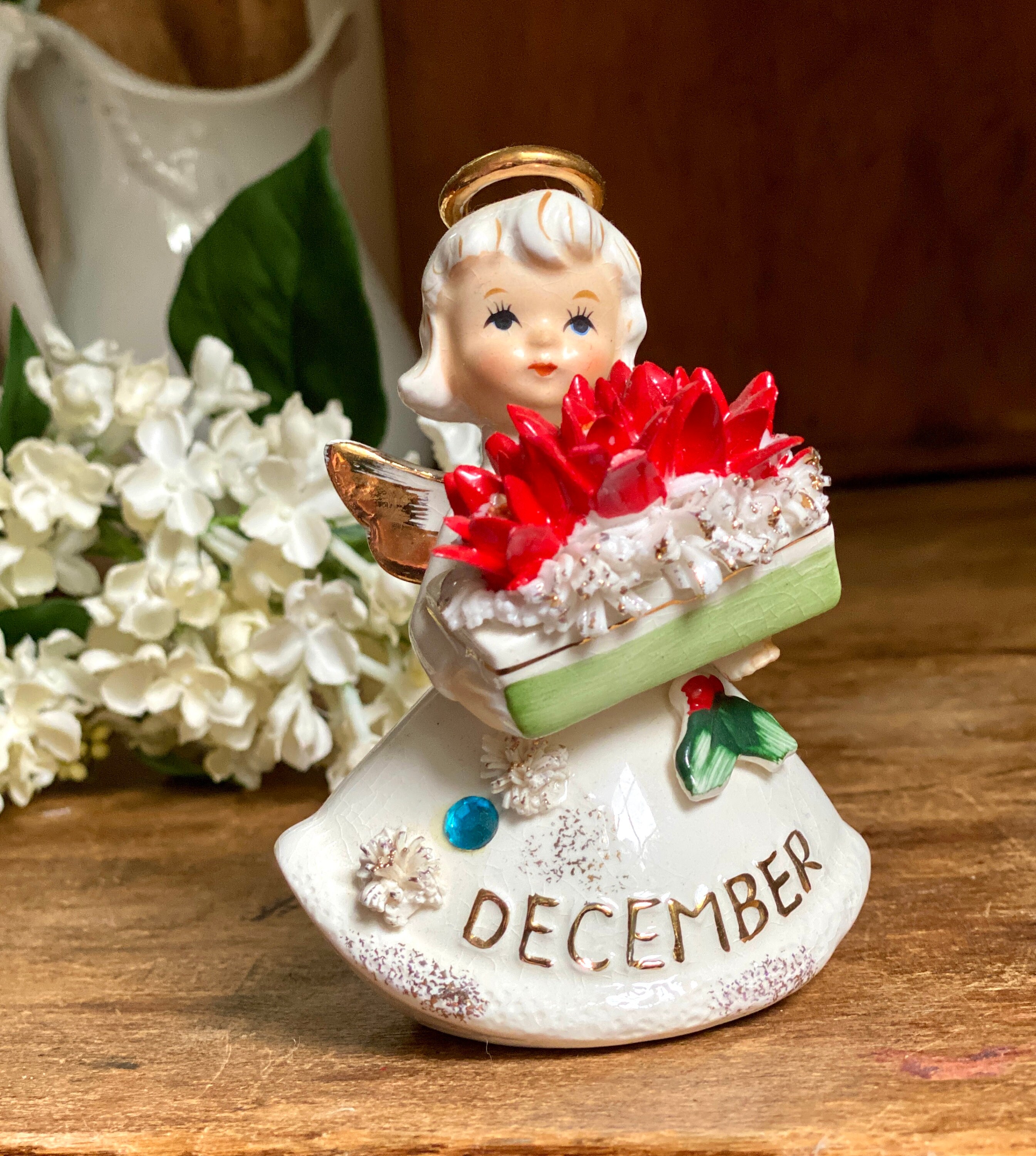 left botanical ⚪︎×△ Lefton December Angel Poinsettia Blue Zircon Made in Japan