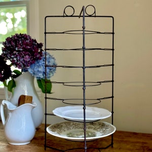 Antique Primitive Tall Metal Wire Pie Stand Cooling Rack Twist Display Piece Plate Rack Rustic Industrial Farmhouse Table image 9
