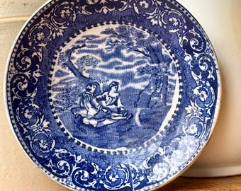 blue ワイルドローズ プレート 4枚セット Antique Transferware Plates: Wild Rose Blue Ironstone