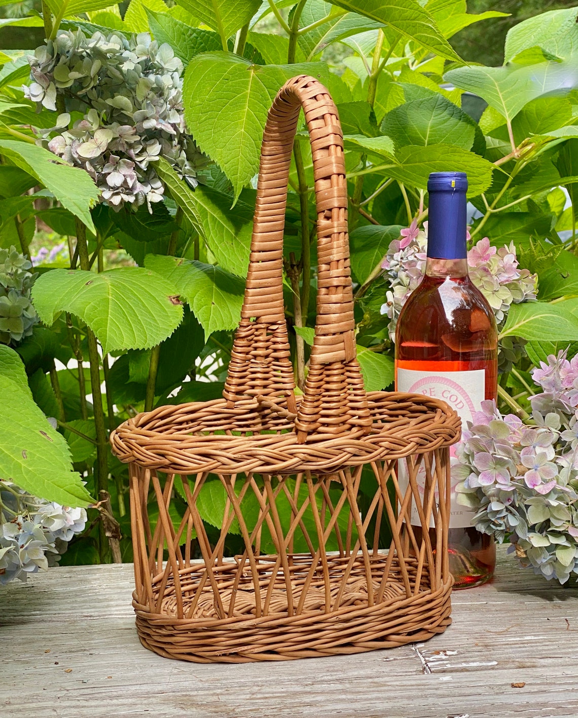 Vintage Wicker Wine Bottle Basket Carrier 2 Bottles Gift Etsy