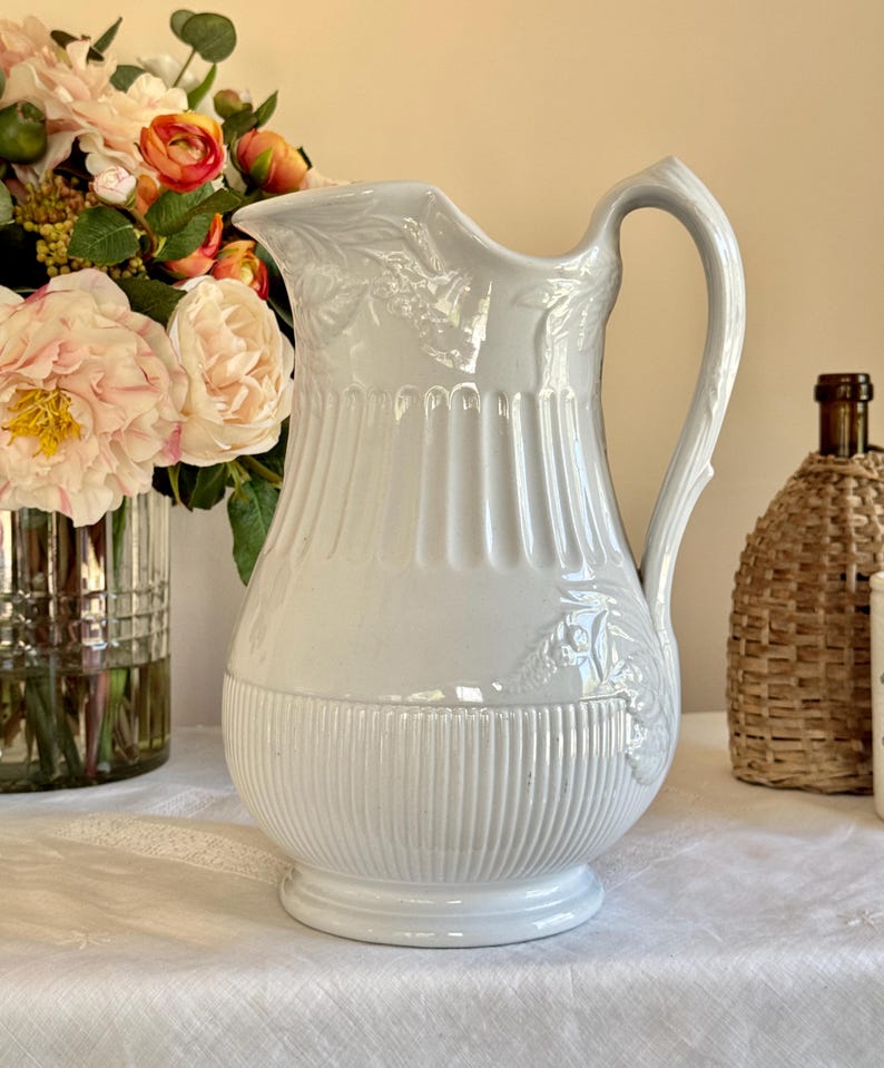 Vintage Raspberry Ceramic Pitcher Antique Ironstone Pitcher: J & G Meakin Ribbed Raspberry Ewer, 19th ...