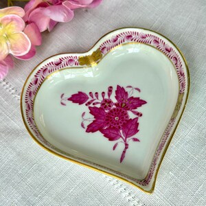 Vintage Herend Raspberry Chinese Bouquet Heart Shaped Tray Trinket