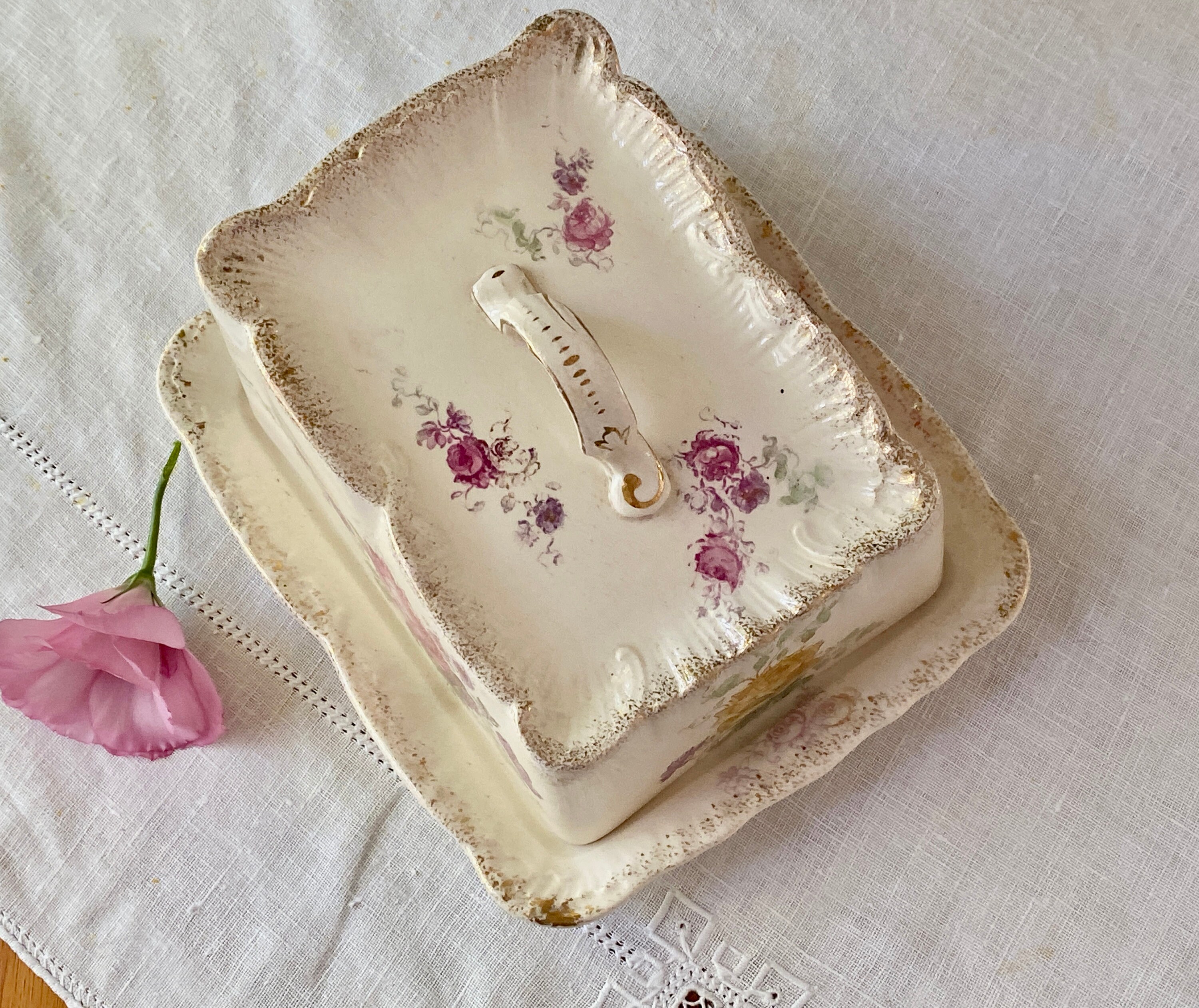 Antique Cheese Serving Dish Covered Butter Box Server Pink Etsy