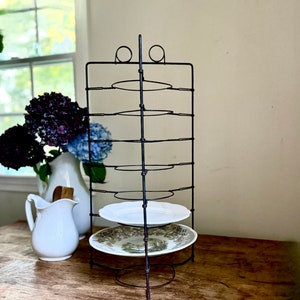 Antique Primitive Tall Metal Wire Pie Stand Cooling Rack Twist Display Piece Plate Rack Rustic Industrial Farmhouse Table image 2