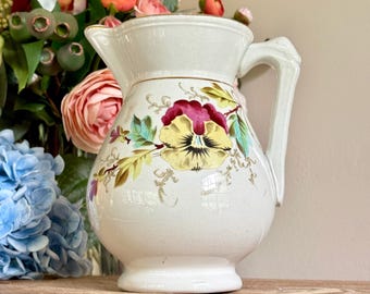ウィンテーシ磁器鳥花アイアンストーン アンティークのアイアンストーン製パンジーピッチャー：グッドウィン