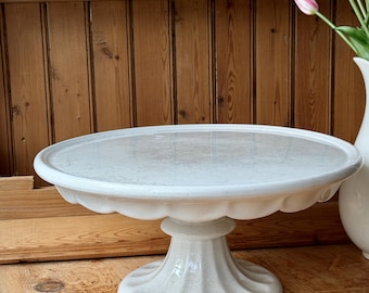 Antique Old Aged Patina Large Ironstone Cake Stand Bakery General Store Display Royal China Heavy Old Crack Crazed