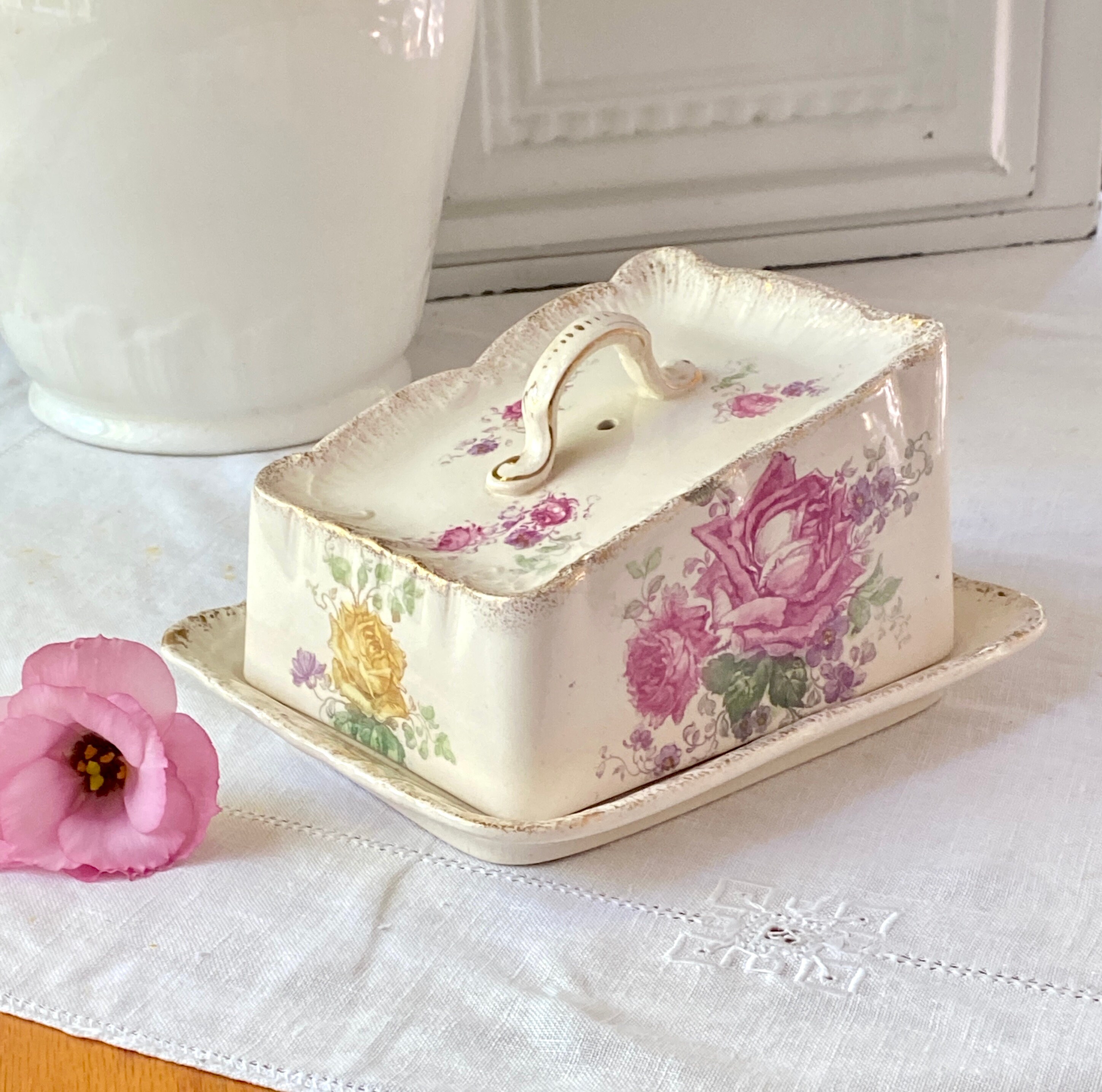 Antique Cheese Serving Dish Covered Butter Box Server Pink Etsy