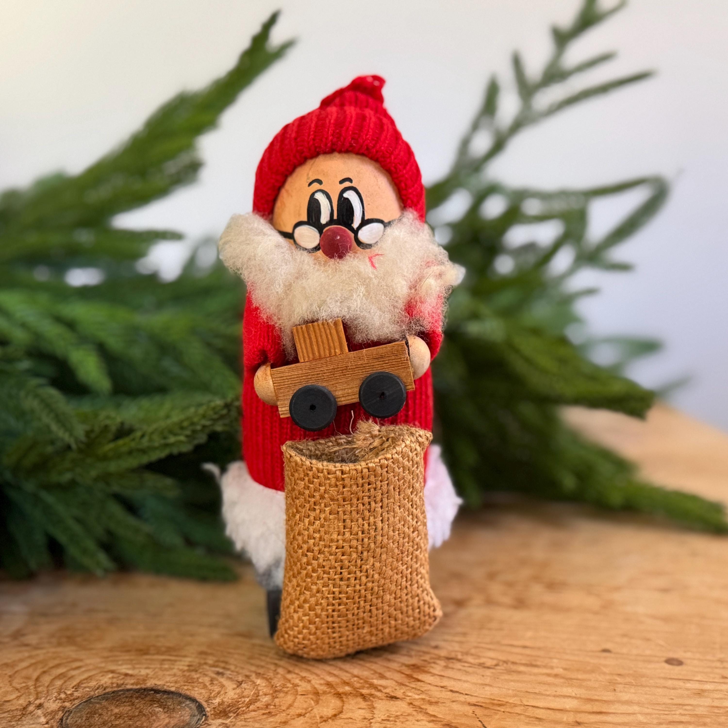 Vintage Swedish Santa Claus Tomte With Toy Sack & Train: Christmas