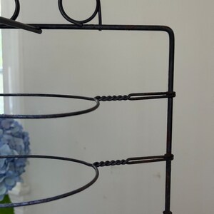 Antique Primitive Tall Metal Wire Pie Stand Cooling Rack Twist Display Piece Plate Rack Rustic Industrial Farmhouse Table image 6