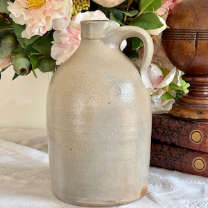 Antikes 19tes Jahrhundert Steinzeug Keramik Flasche Krug Salzglasiert Grau Beige Vase