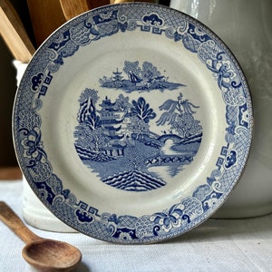 Antique Blue Willow Salad Plate Staffordshire England Butterfly Details China