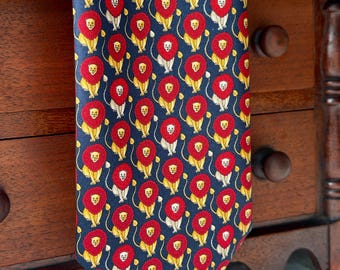 Vintage Leo The Lion Silk TIE Golds, Red, Navy Blue St Michael Marks & Spencer Made In The United Kingdom