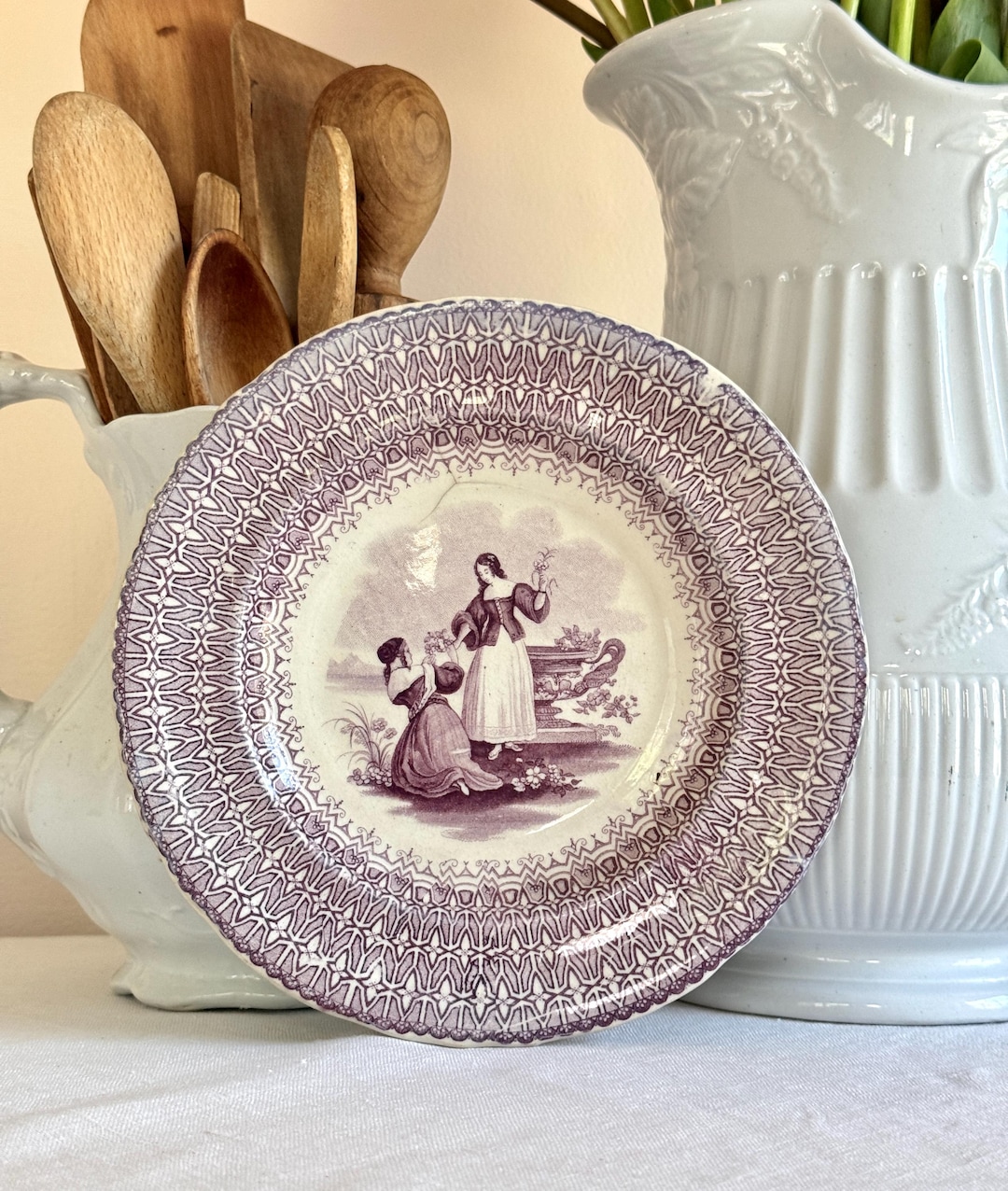 Transferware Antique Purple Transferware Plate: Romantic Beauties River Landscape ...