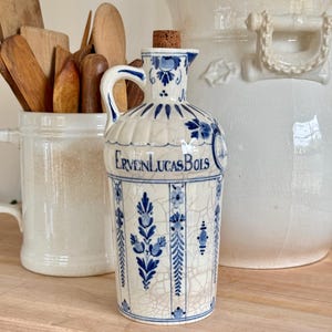 Antique 19th Century Delft Erven Lucas Bols Liquor Decanter Blue & White Pottery Amsterdam 1896