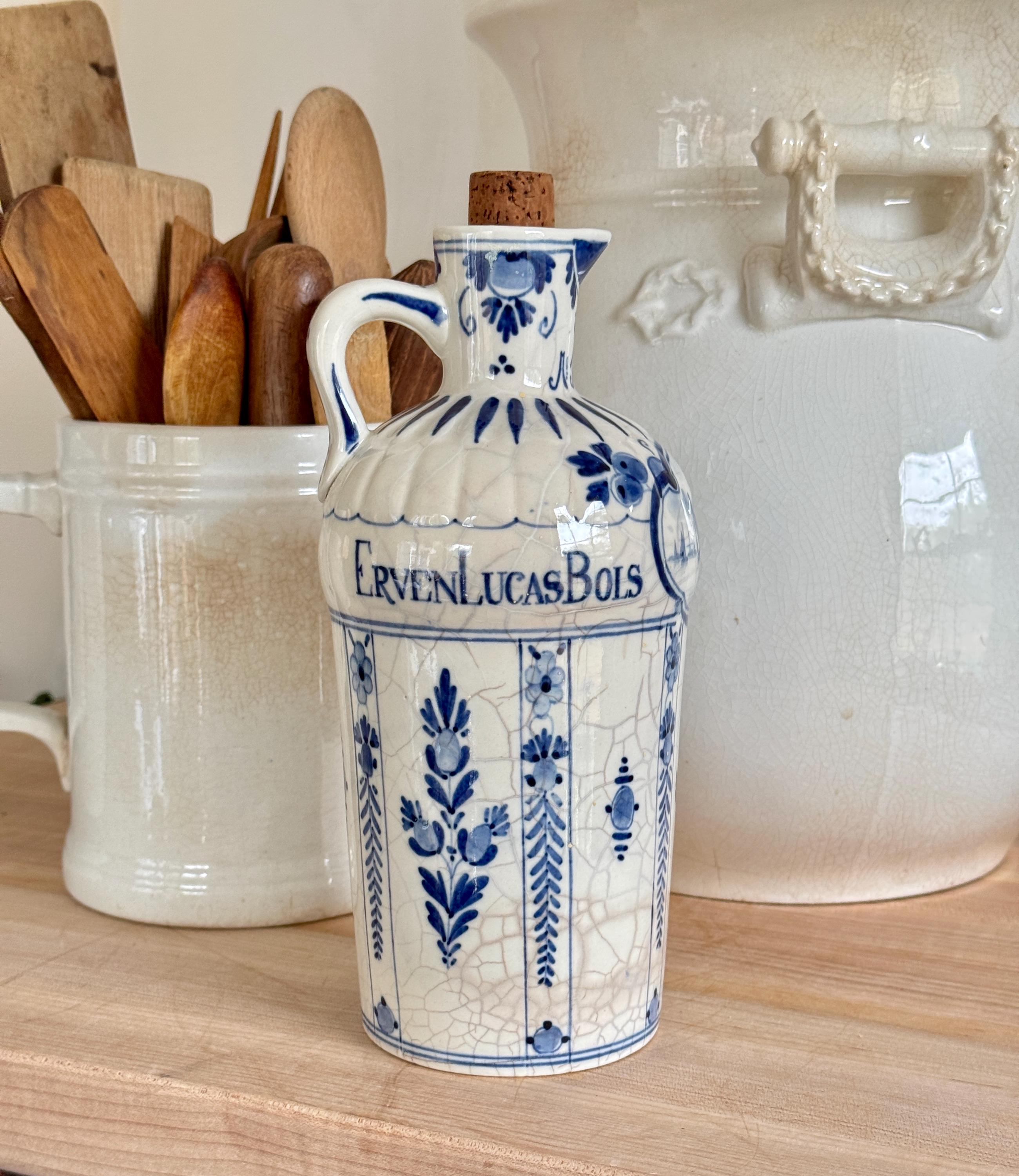Antique 19th Century Delft Erven Lucas Bols Liquor Decanter Blue 