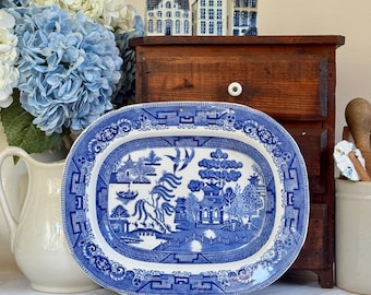 Antique Blue Willow Platter Ironstone Transferware Ridgway Staffordshire England 12 1/2 Inch Serveware