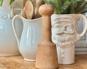 Grand bois vintage outil de cuisinier maillet, pilon, pilon, pilon dodu, cuisine de ferme primitive primitive