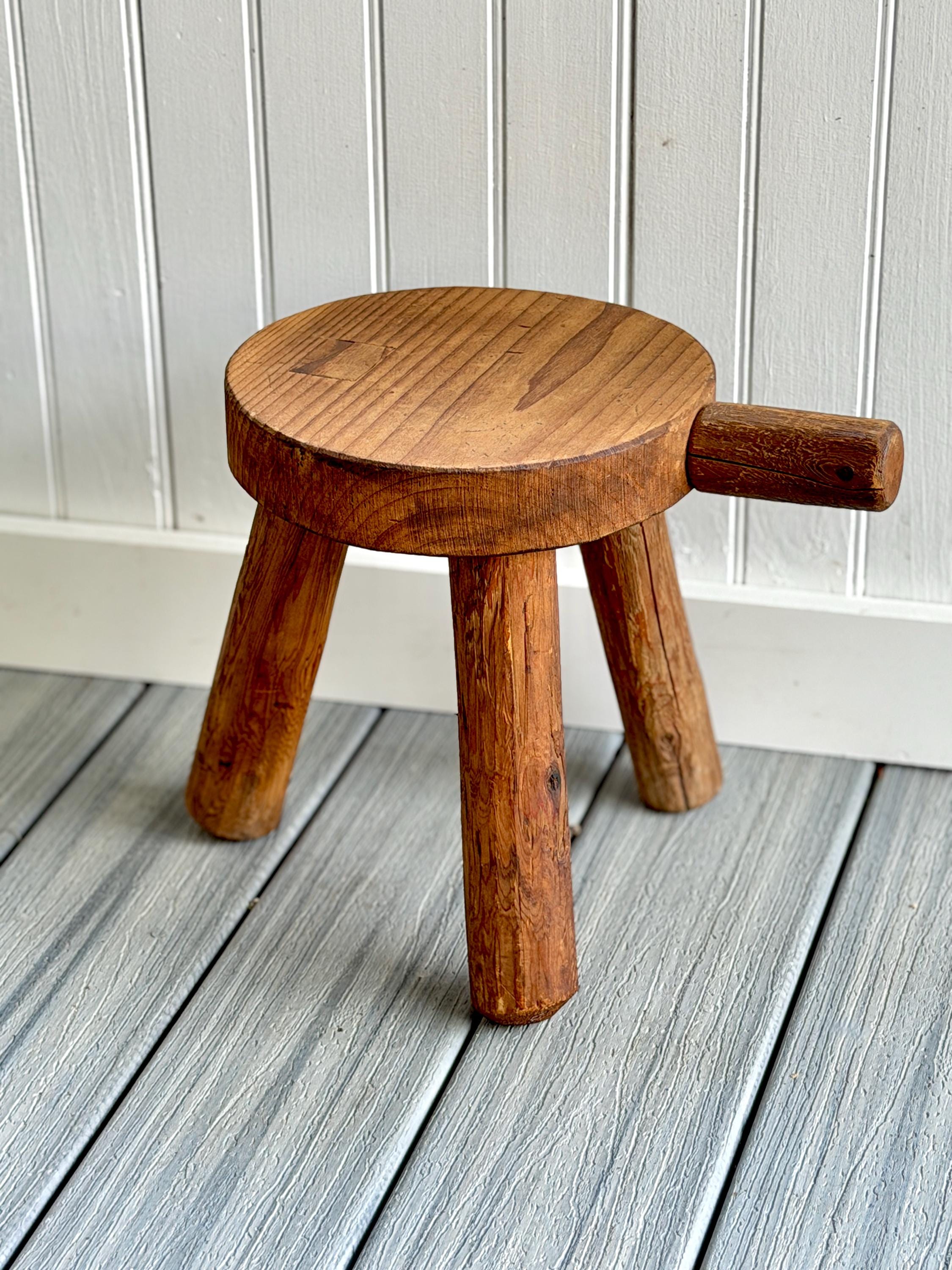 Vintage Wood Log Milking Stool Walpole Woodworkers Massachusetts