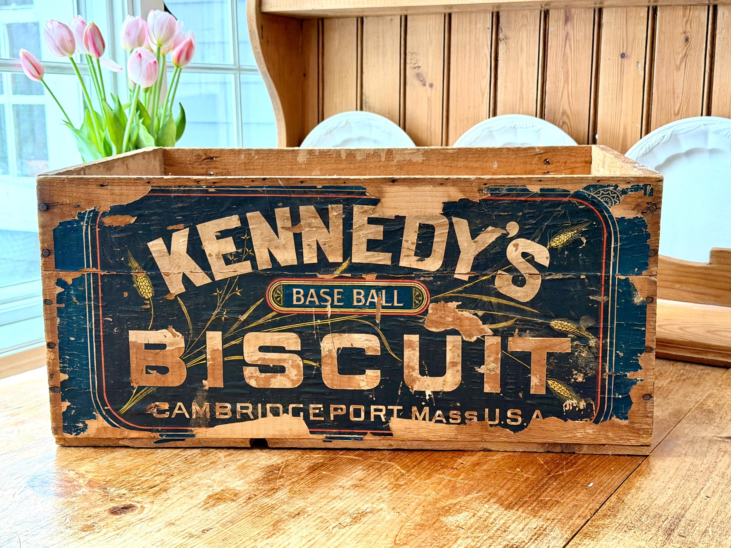 Antique Kennedy's Base Ball Biscuit Wood Crate Shipping Box