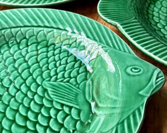 ヴィンテージ フランス製 マジョリカグリーン 魚皿 4枚セット