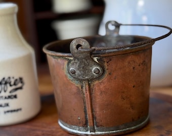 Antique 19th Century Copper Childs Small Berry Pail Bucket Primitive Farmhouse Kitchen