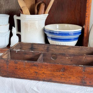 Antique Wood Flatware Caddy: Rustic Farmhouse Utensil Organizer