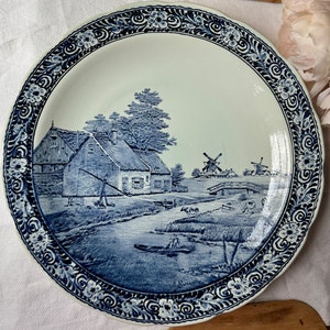 Delft フラワーモチーフ プレート 1905年製 Vintage Delft Blue Platter Boch Royal Sphinx Holland Blue