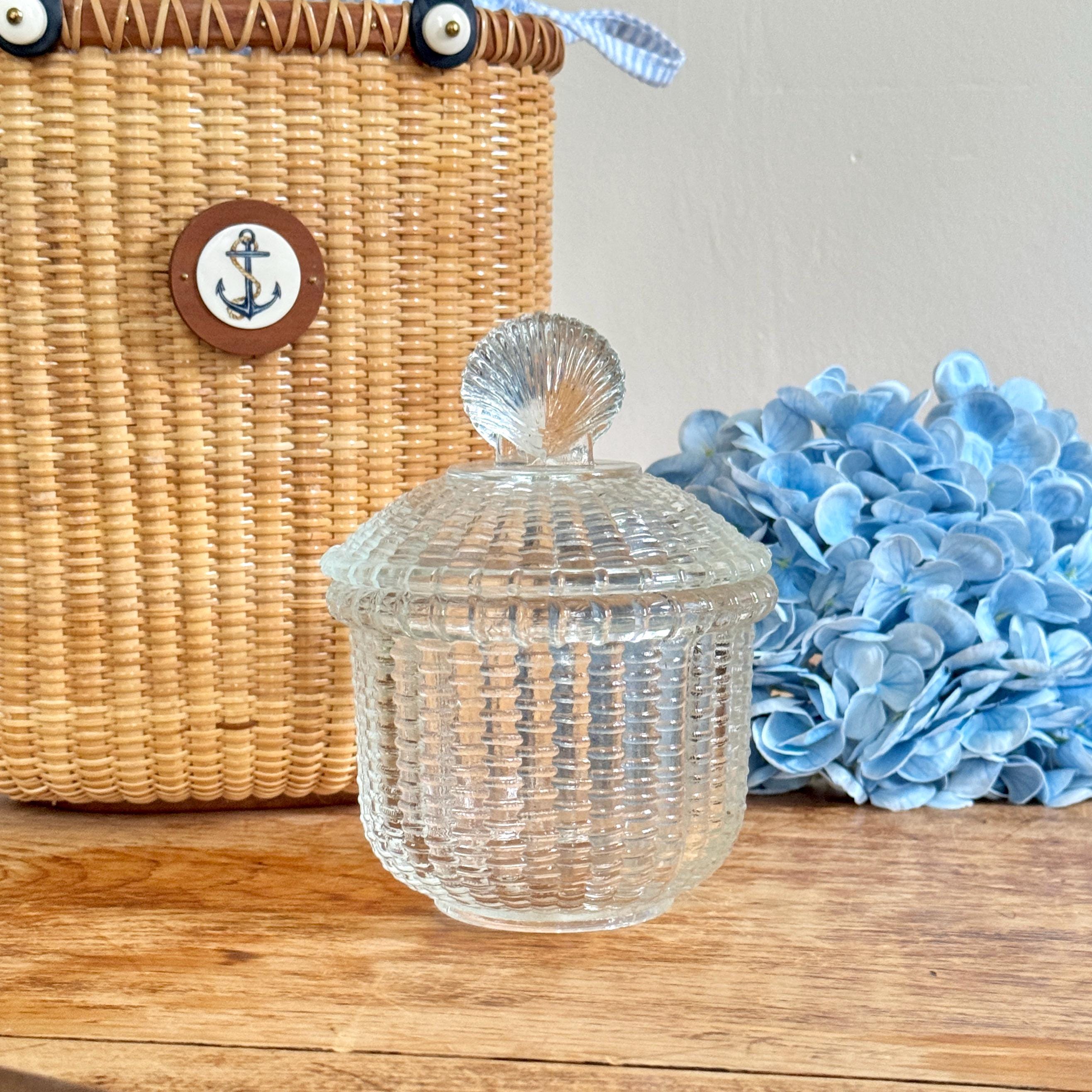 Vintage Nantucket Lightship Basket Small Glass Canister Jar With