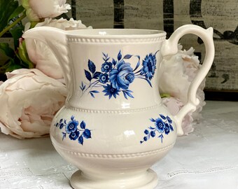 Vintage Ironstone Blue Roses Pitcher Jug  Lord Nelson Pottery Made In England