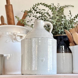 Antike 19.Jahrhundert Große Weiße Steingut Flasche Krug Salzglasierte Crock Vase