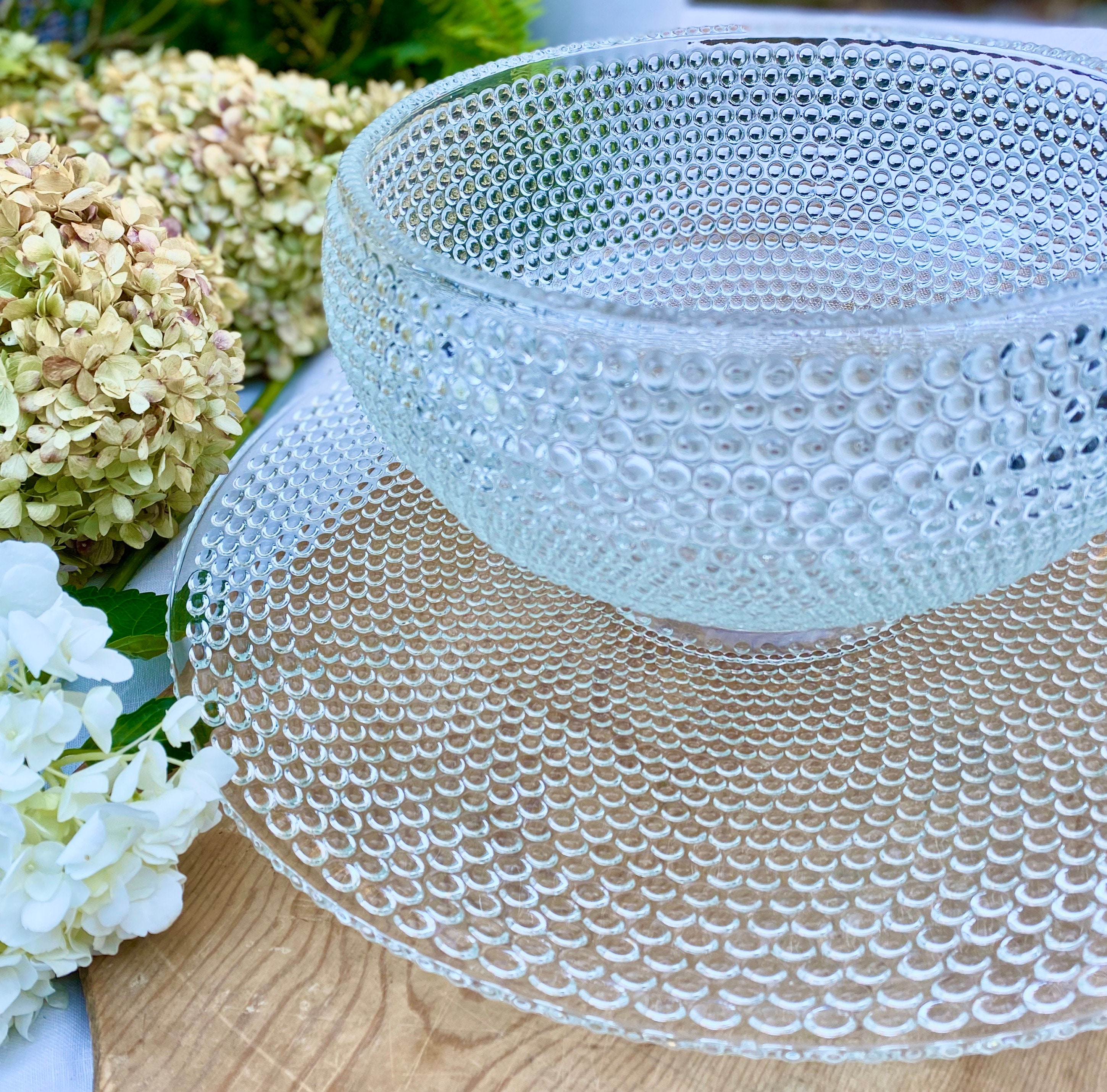 Large Smith Glass Hobnail Punch Bowl & Underplate 2 Piece Set Etsy
