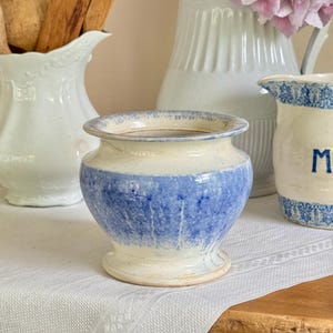 Antique Early 19th Century English Spatterware Jar Blue & White Utensil Storage